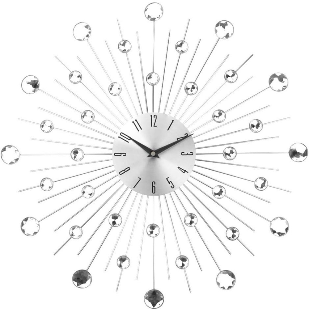Silver Starburst Wall Clock with Crystal Accents - Picture 5 of 6